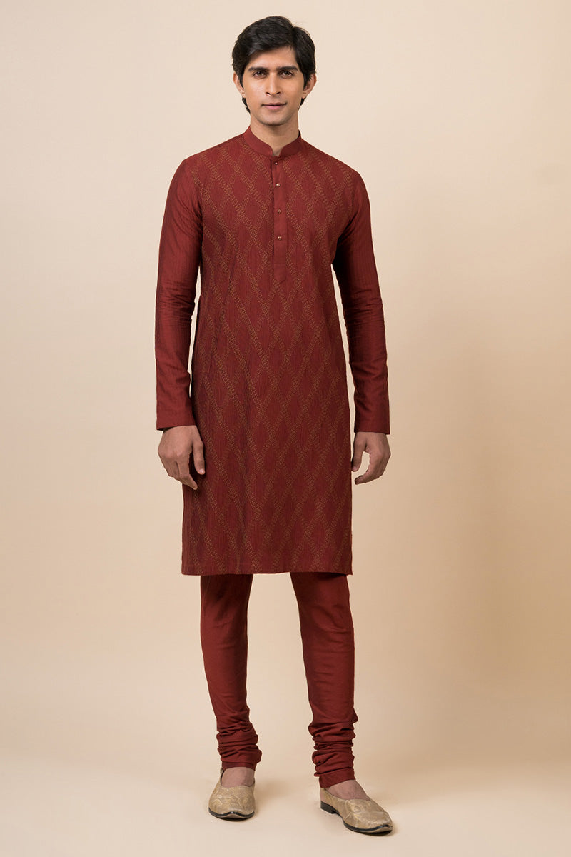 Maroon Kurta Set With Texture Detailing