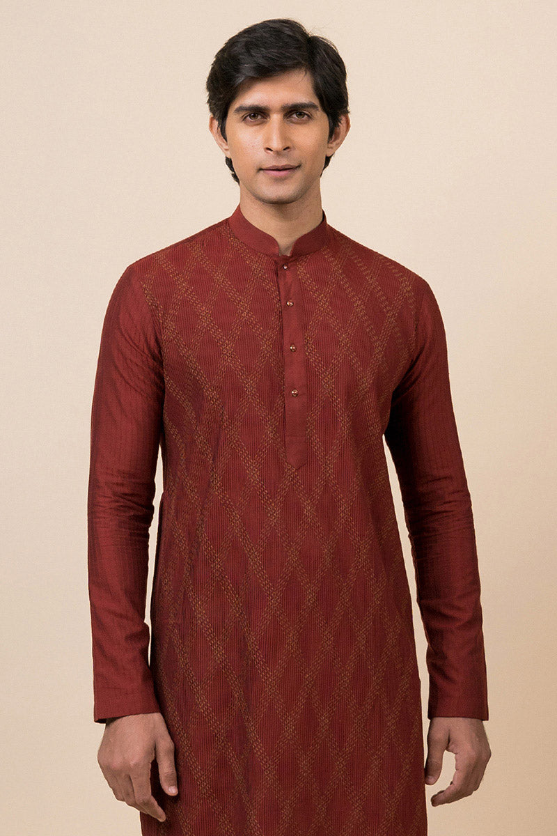 Maroon Kurta Set With Texture Detailing