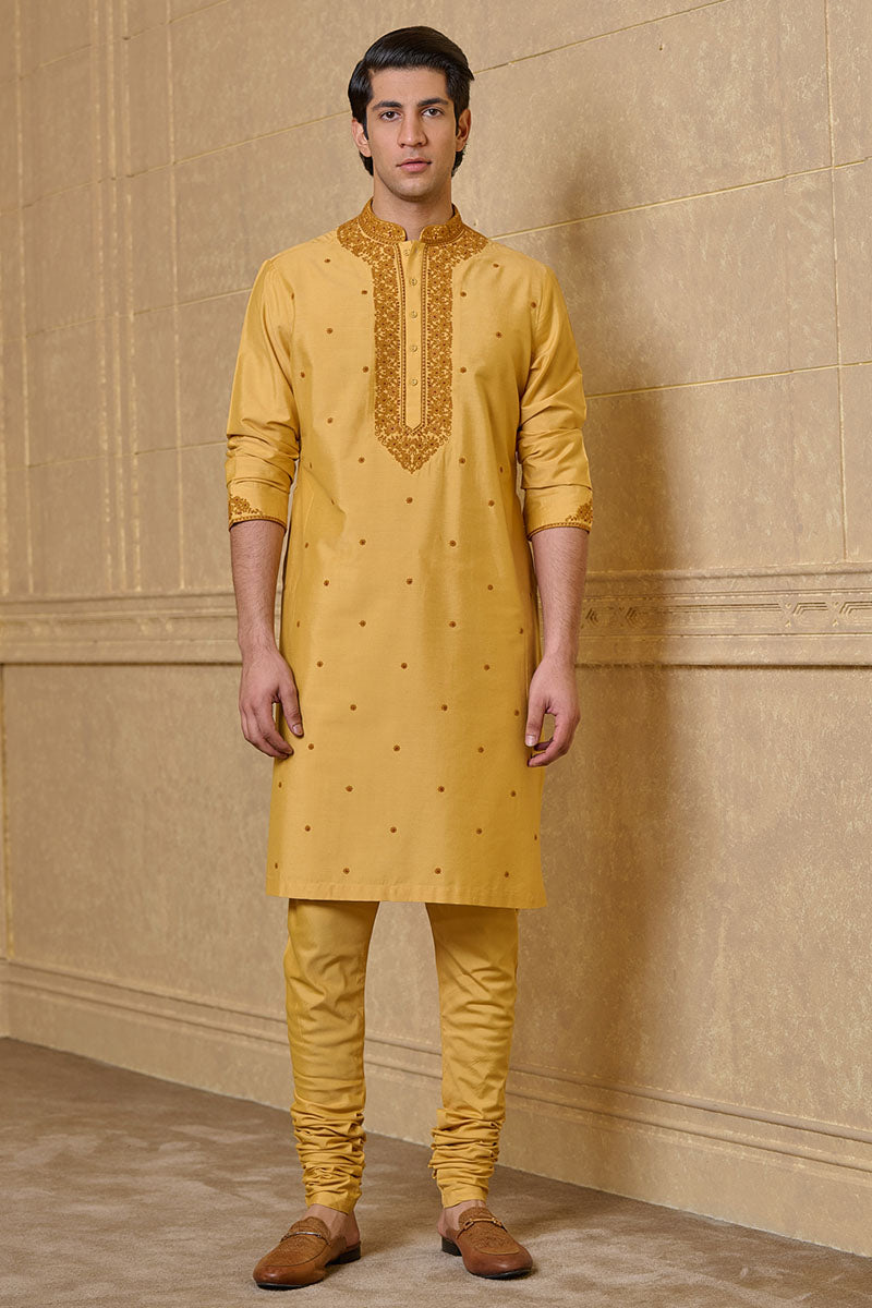 Yellow Ochre Thread Embroidered Kurta Set