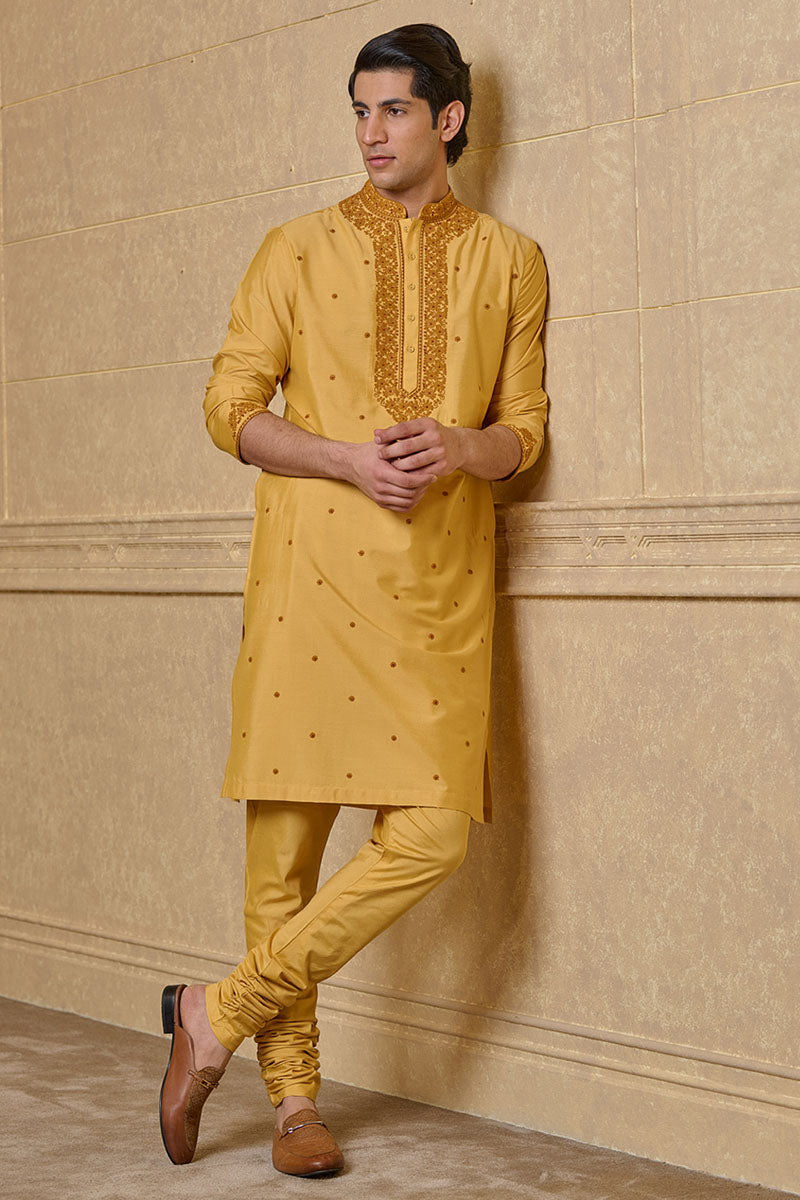 Yellow Ochre Thread Embroidered Kurta Set