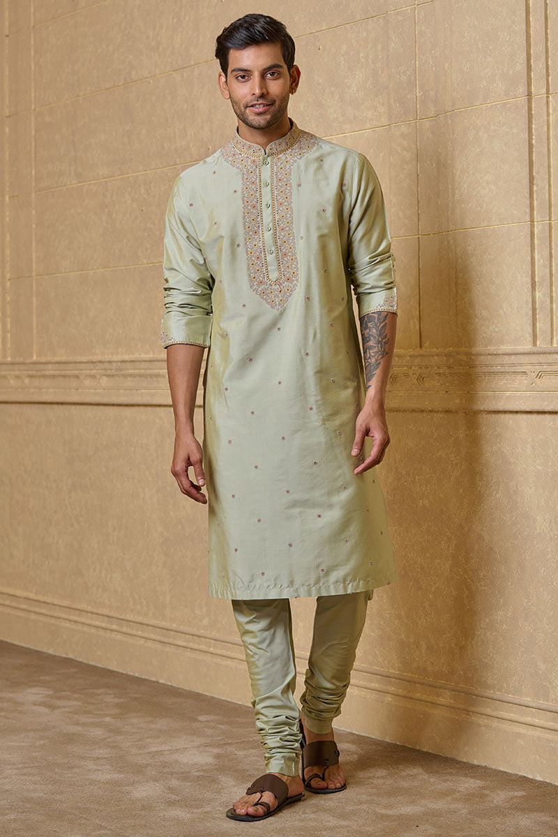 Olive Thread Embroidered Kurta Set