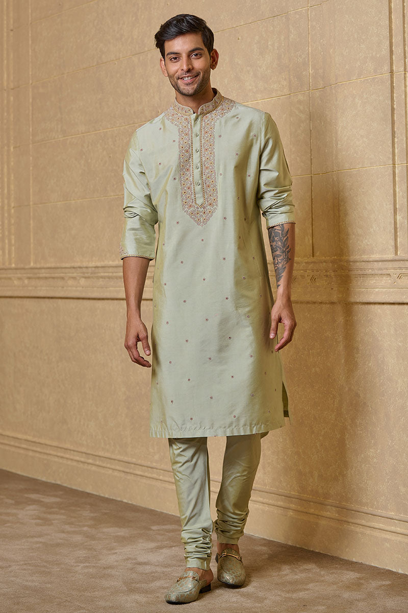 Olive Thread Embroidered Kurta Set