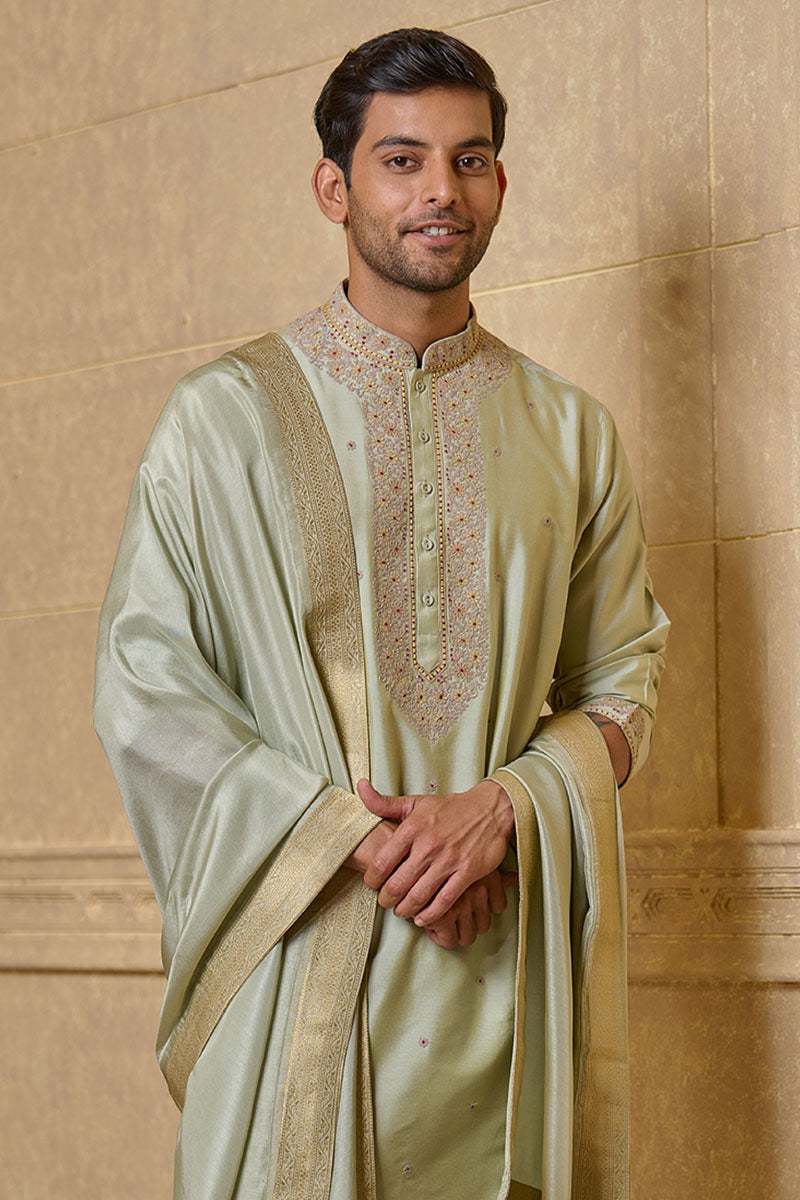 Olive Thread Embroidered Kurta Set