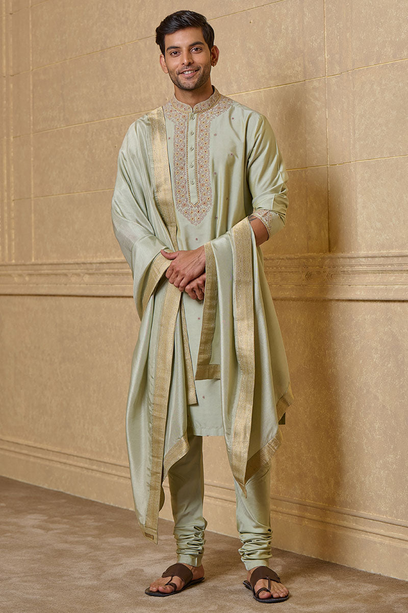 Olive Thread Embroidered Kurta Set