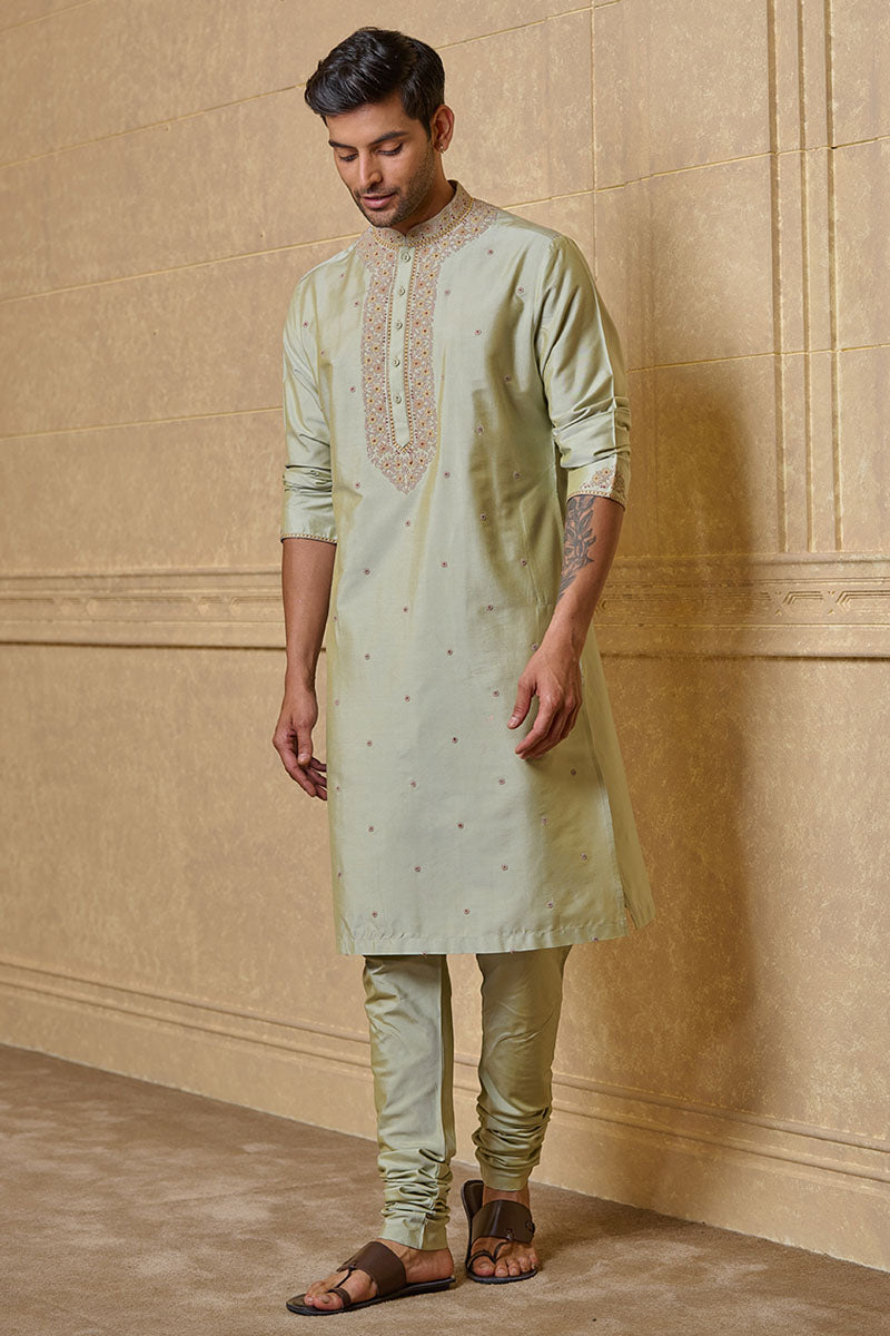 Olive Thread Embroidered Kurta Set