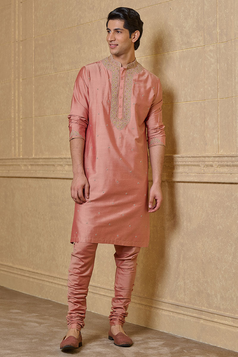 Pink Thread Embroidered Kurta Set