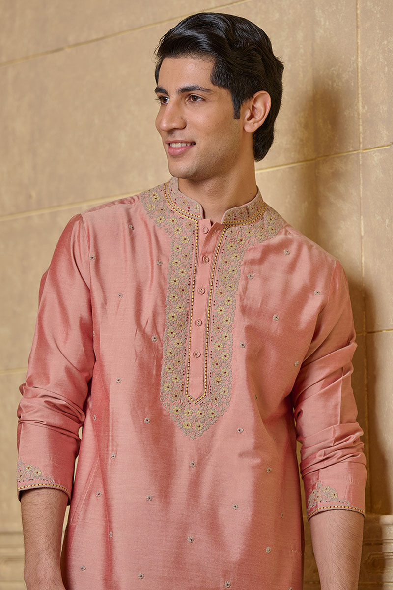 Pink Thread Embroidered Kurta Set