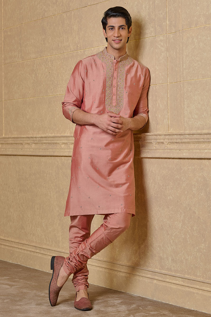 Pink Thread Embroidered Kurta Set