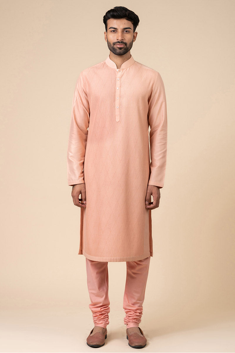 Peach All Over Textured Kurta Set