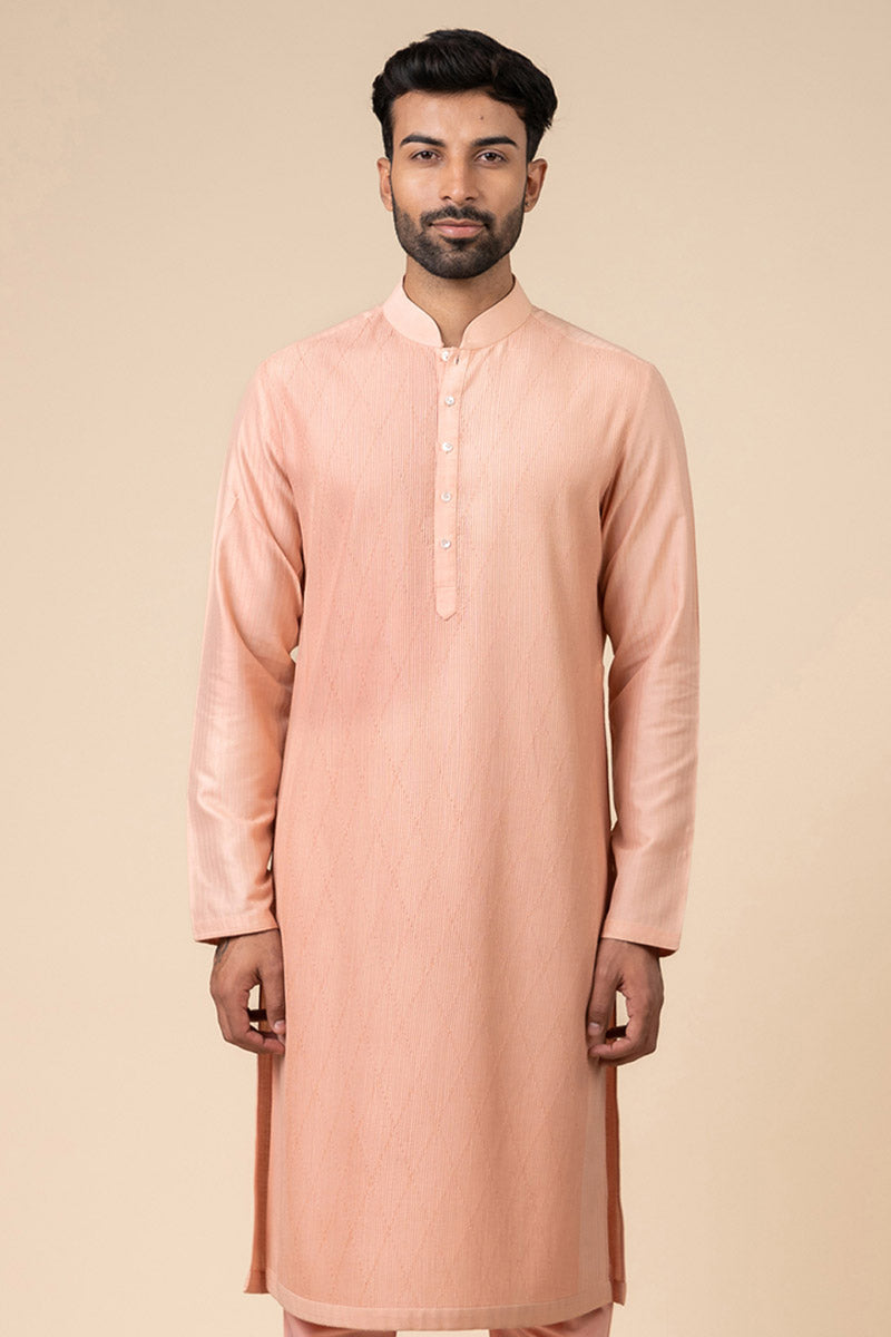 Peach All Over Textured Kurta Set