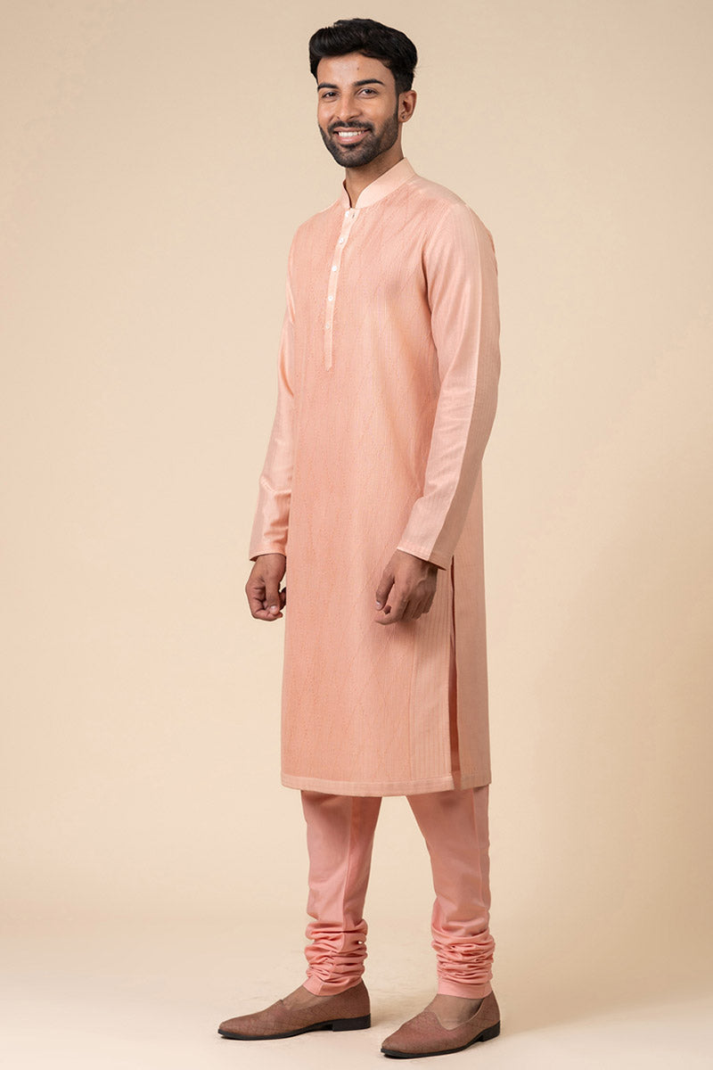 Peach All Over Textured Kurta Set