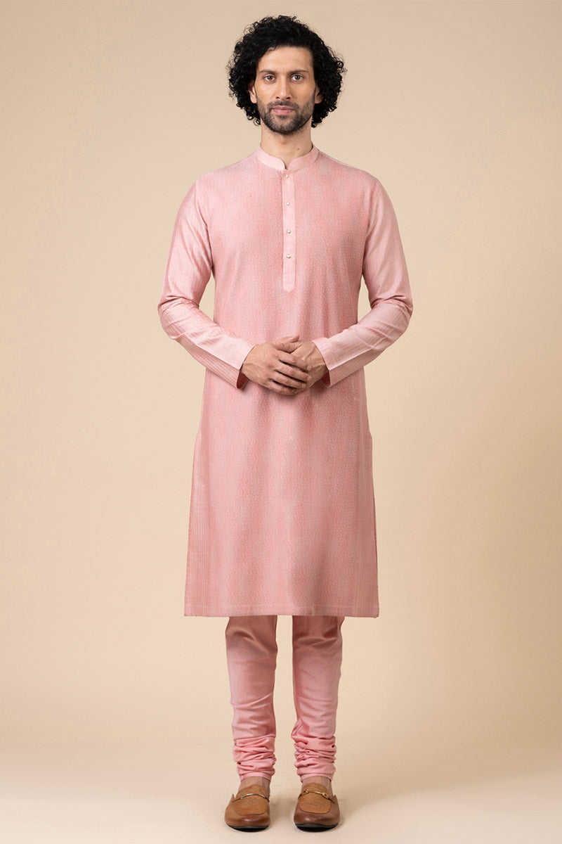 Peach Kurta Set With Texture Detailing