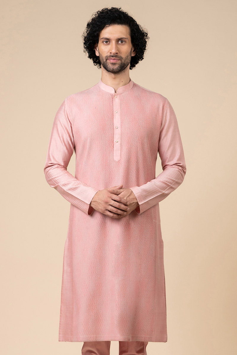 Peach Kurta Set With Texture Detailing