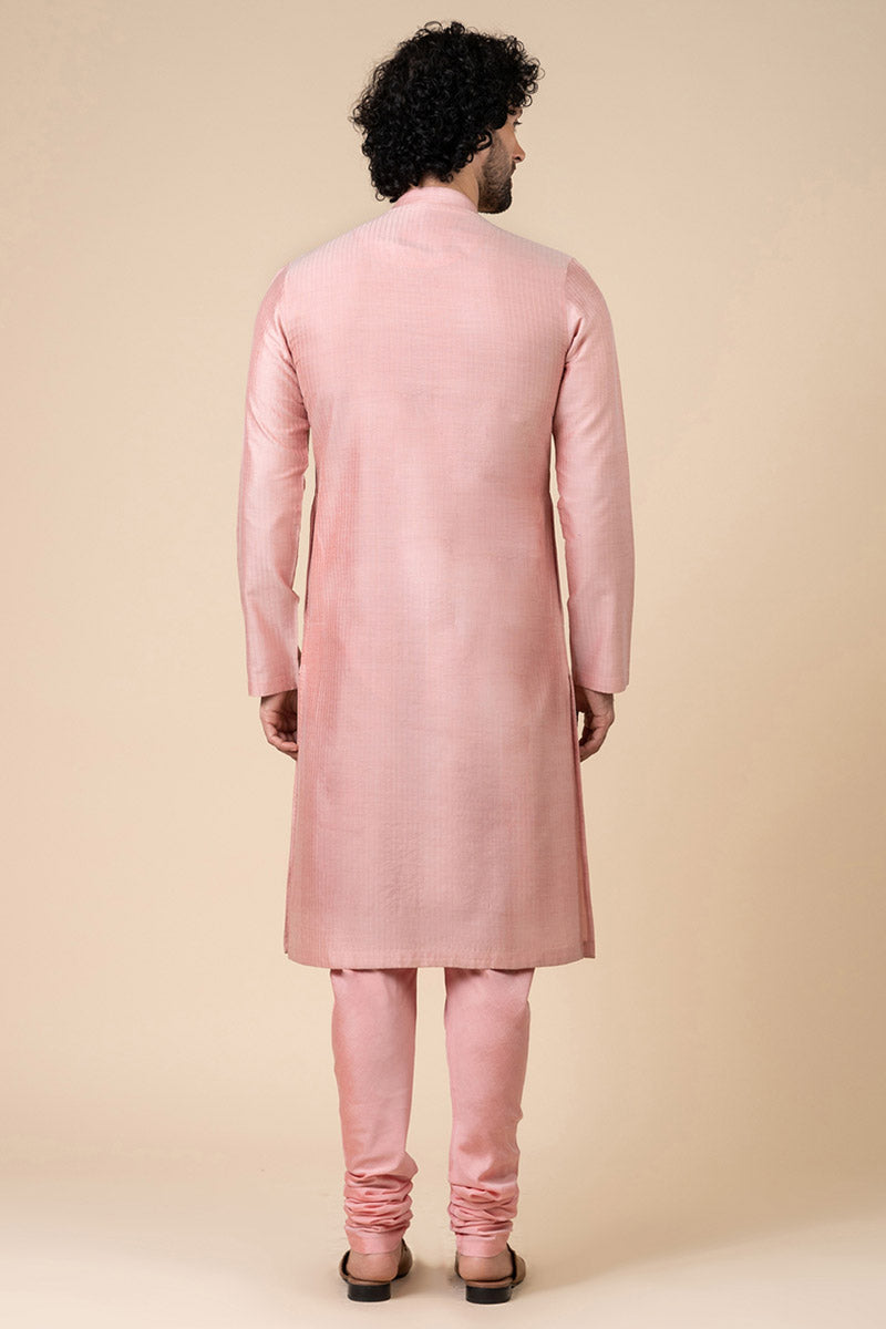 Peach Kurta Set With Texture Detailing