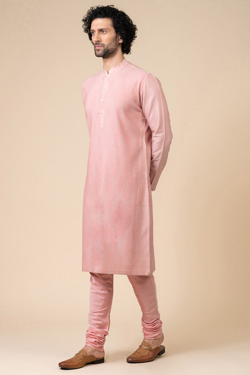 Peach Kurta Set With Texture Detailing