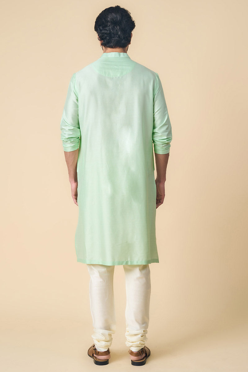 Light Green Kurta Set With Embroidered Packet