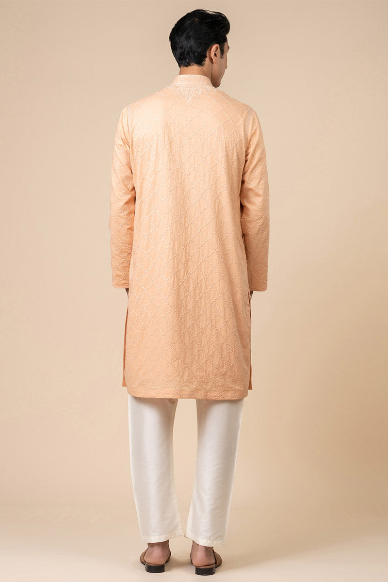 Peach All Over Sequin Embroidered Kurta Set