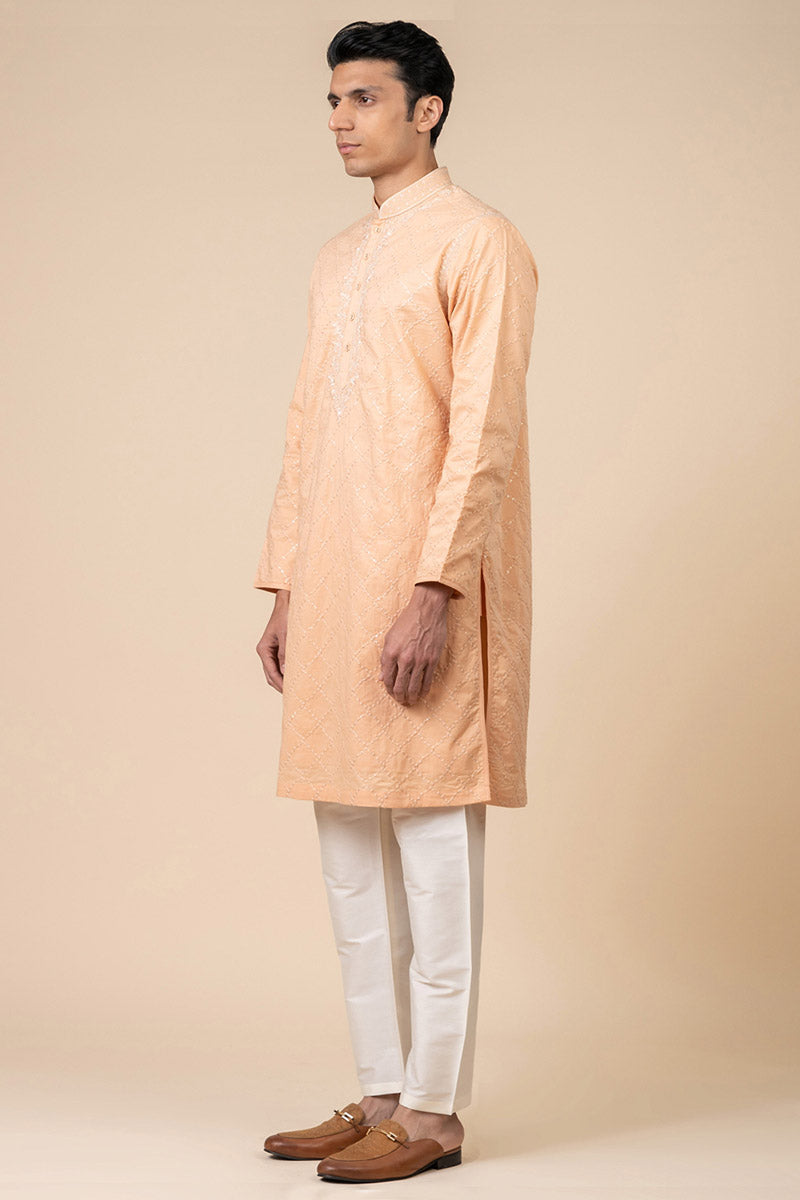 Peach All Over Sequin Embroidered Kurta Set