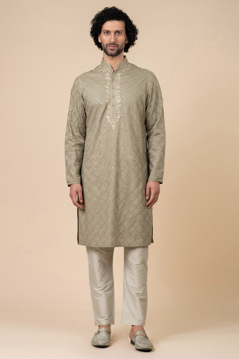 Light Green All Over Sequin Embroidered Kurta Set