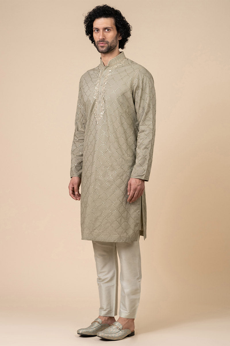 Light Green All Over Sequin Embroidered Kurta Set