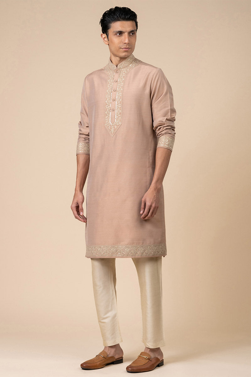 Pink Kurta Set With Embroidery Detailing