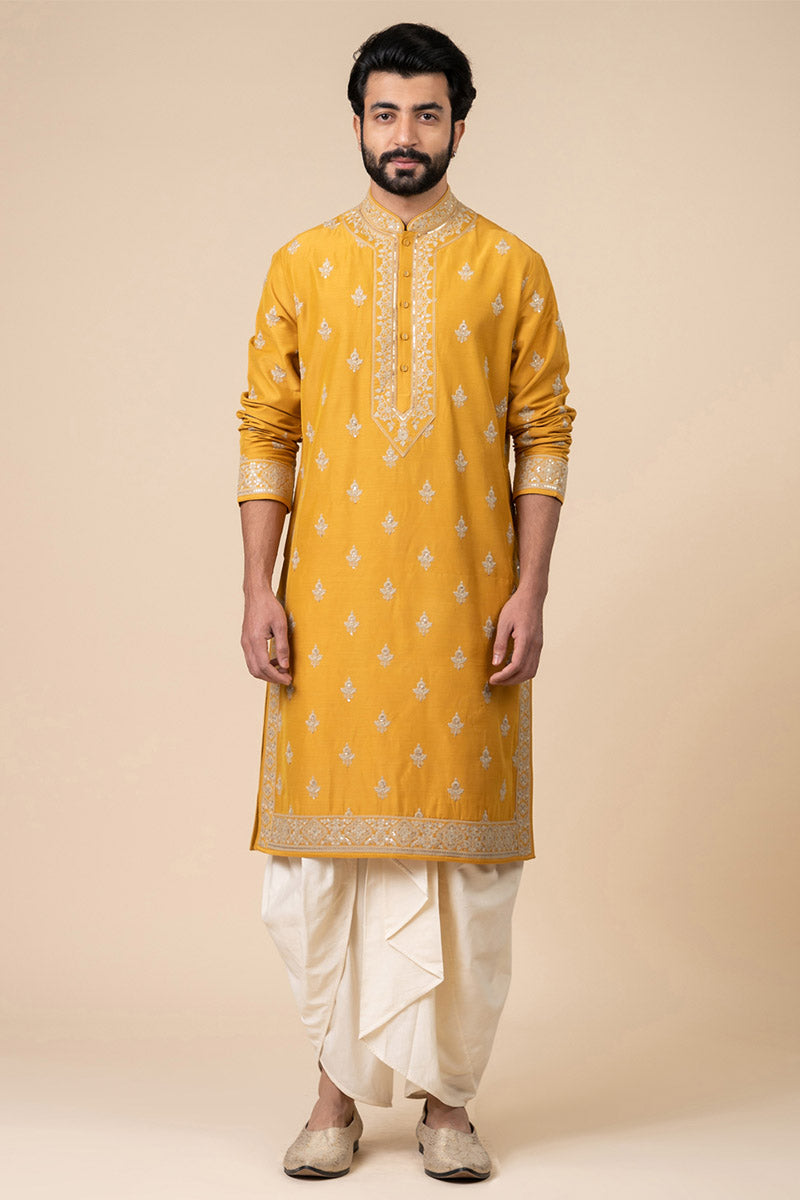 Yellow Ochre All Over Buti Embroidered Kurta Set