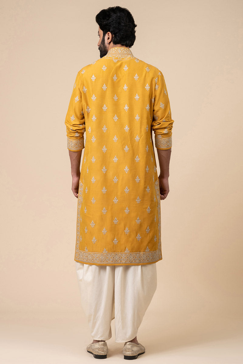 Yellow Ochre All Over Buti Embroidered Kurta Set