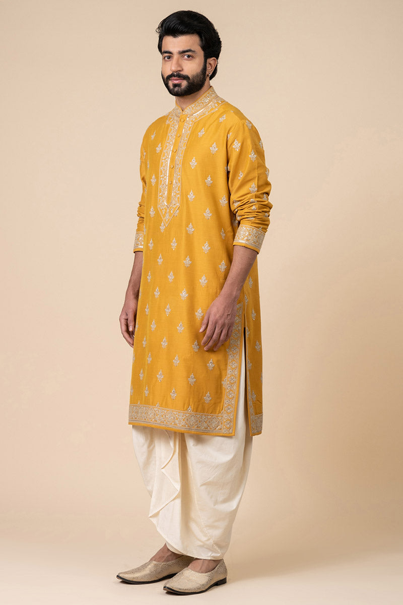 Yellow Ochre All Over Buti Embroidered Kurta Set