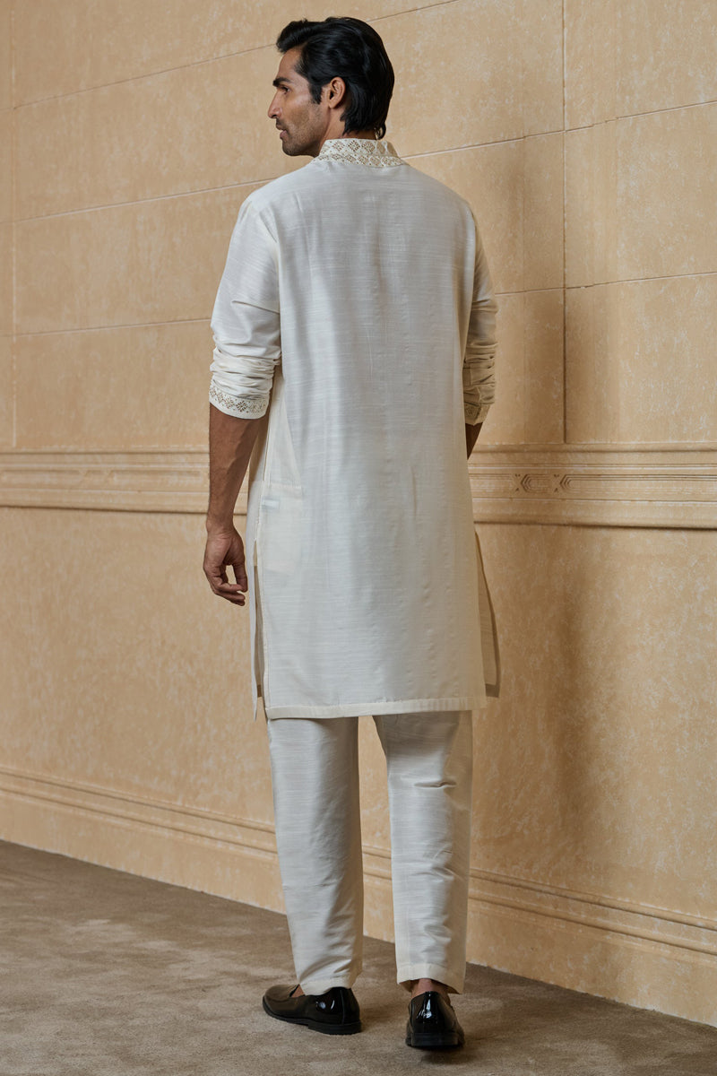 Ivory Kurta Set with Fine Thread And Gota Work