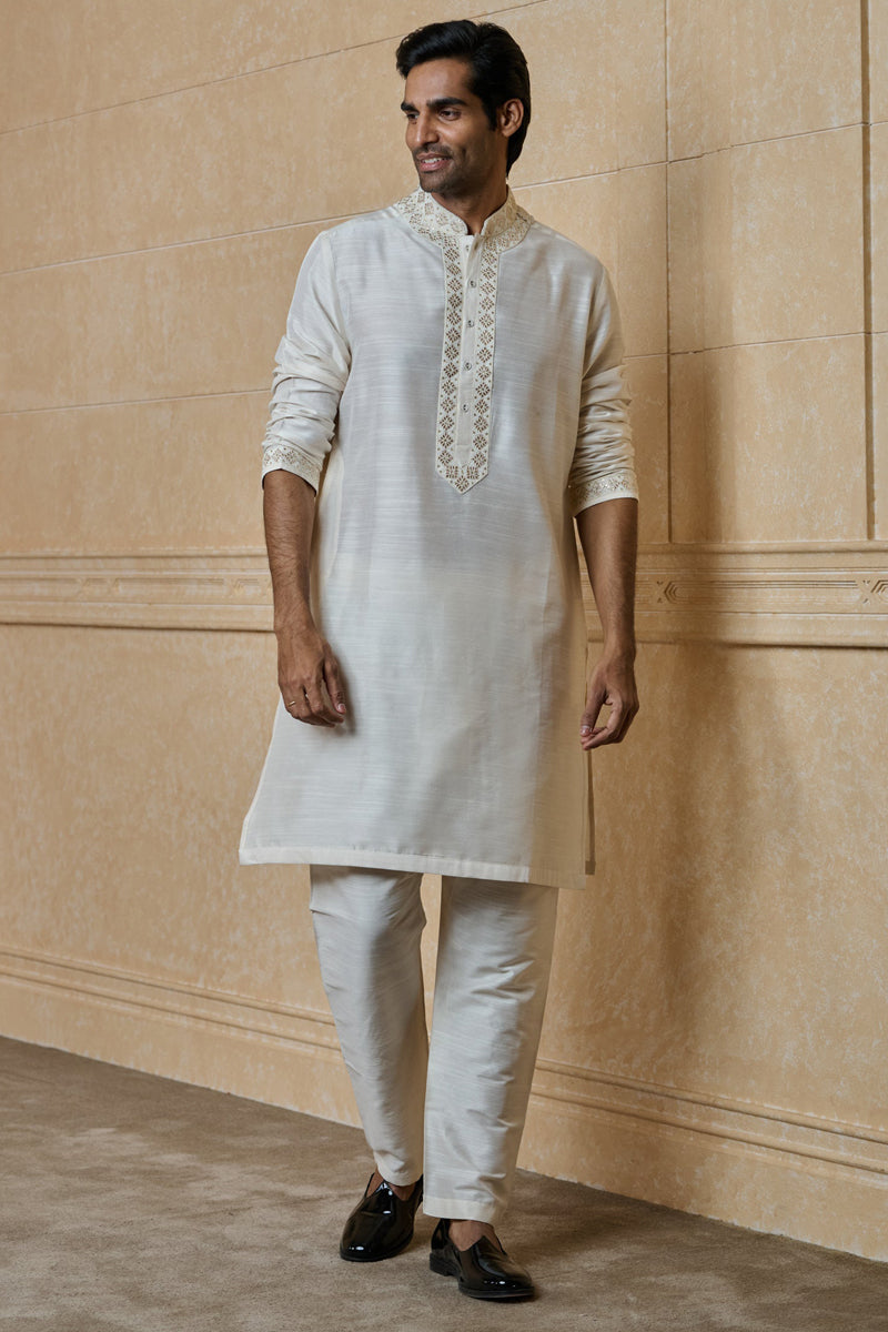 Ivory Kurta Set with Fine Thread And Gota Work