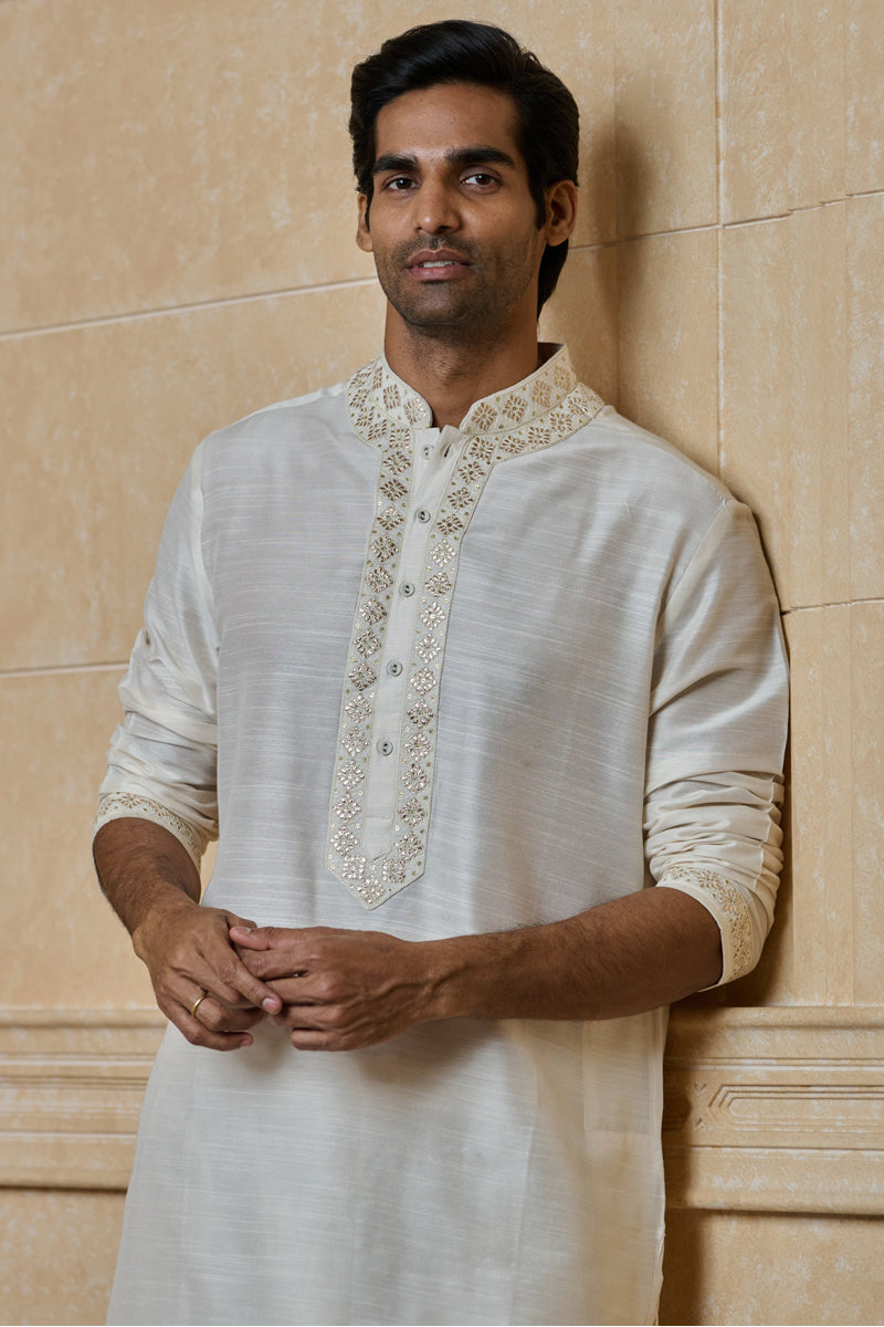 Ivory Kurta Set with Fine Thread And Gota Work