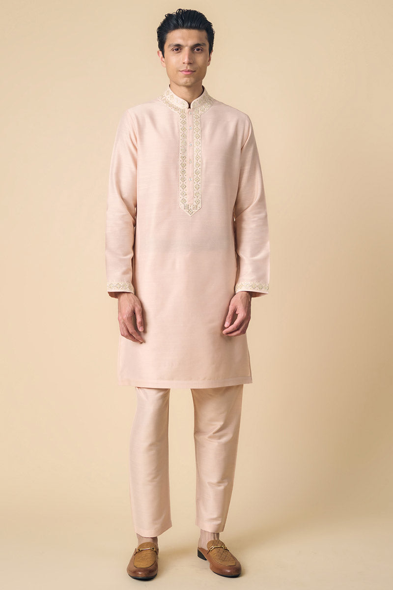 Peach Kurta Set with Fine Thread And Gota Work