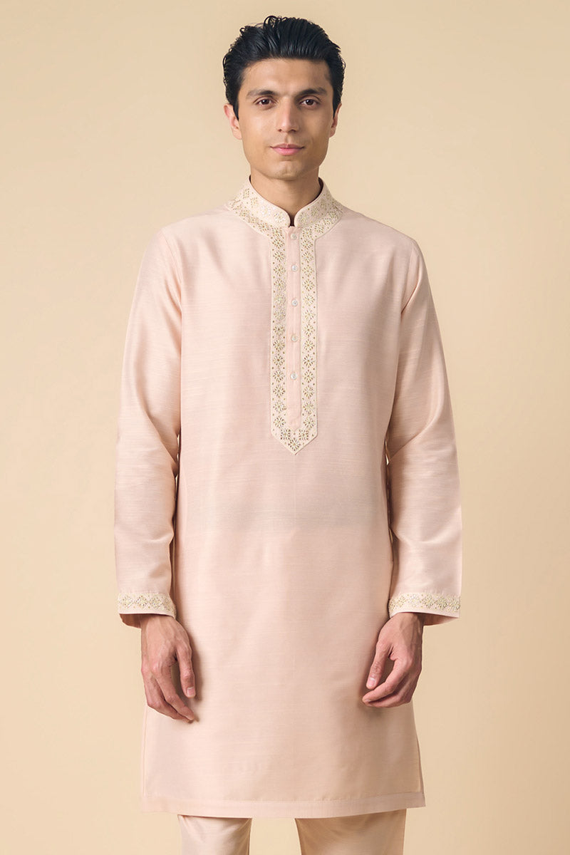 Peach Kurta Set with Fine Thread And Gota Work