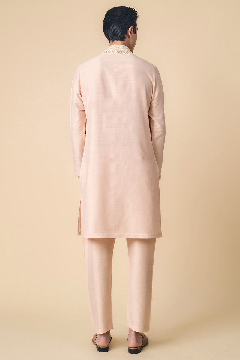 Peach Kurta Set with Fine Thread And Gota Work