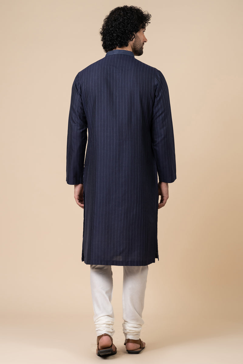 Navy Kurta Set In All Over Kantha Embroidery