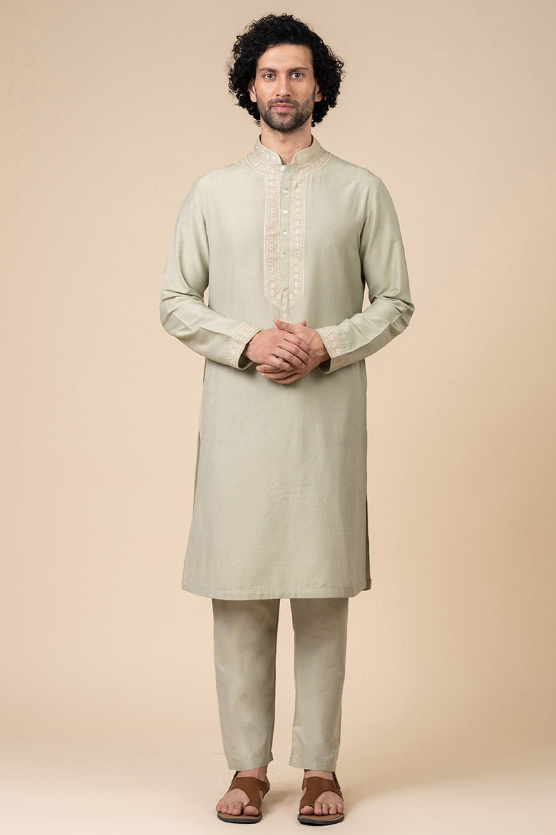 Light Green Kurta Set With Aari Embroidered Packet