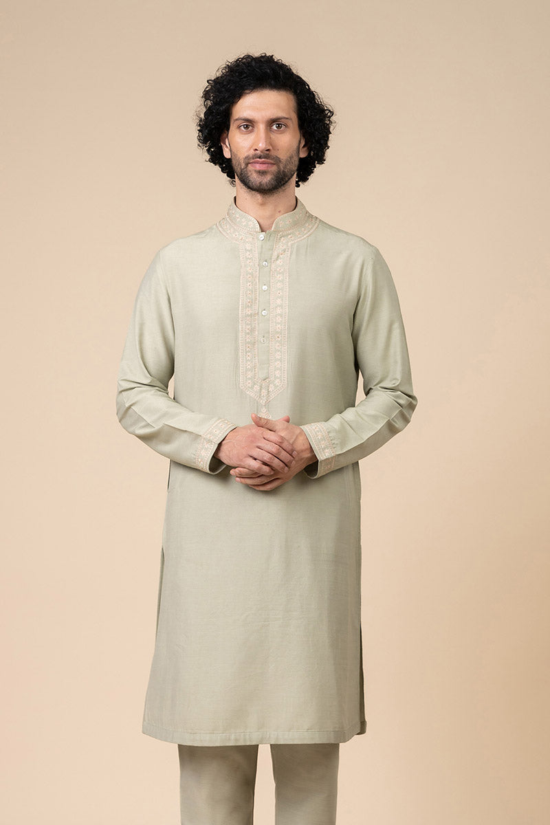 Light Green Kurta Set With Aari Embroidered Packet