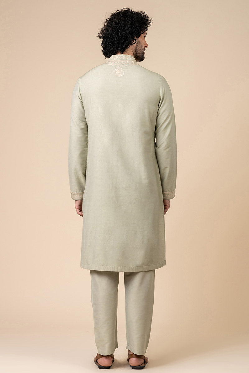 Light Green Kurta Set With Aari Embroidered Packet