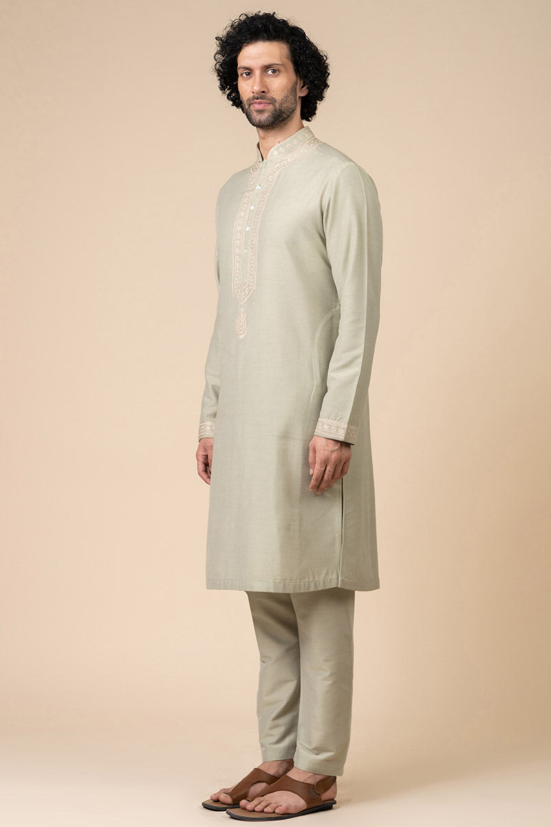 Light Green Kurta Set With Aari Embroidered Packet