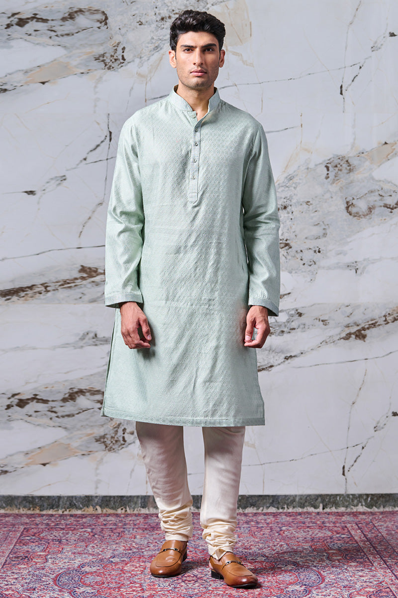 Light Green Jacquard Kurta Set