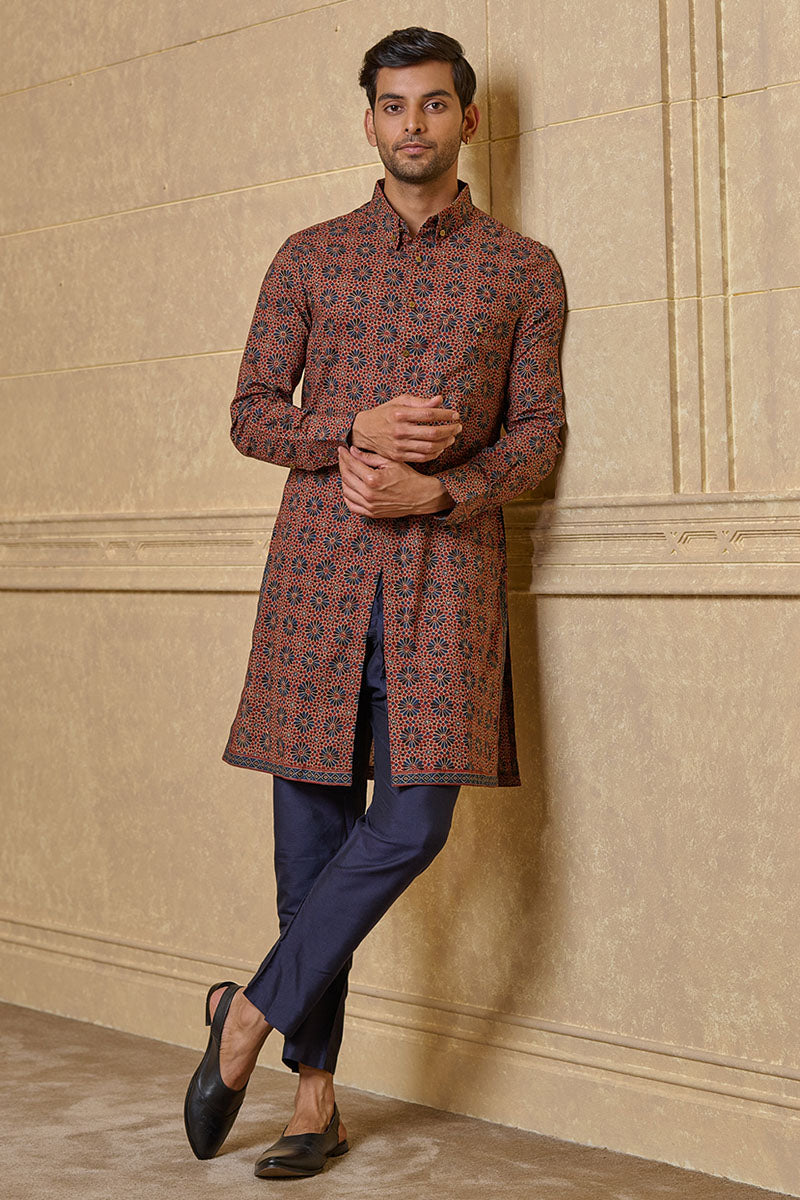 Maroon Printed Shirt Style Kurta Set