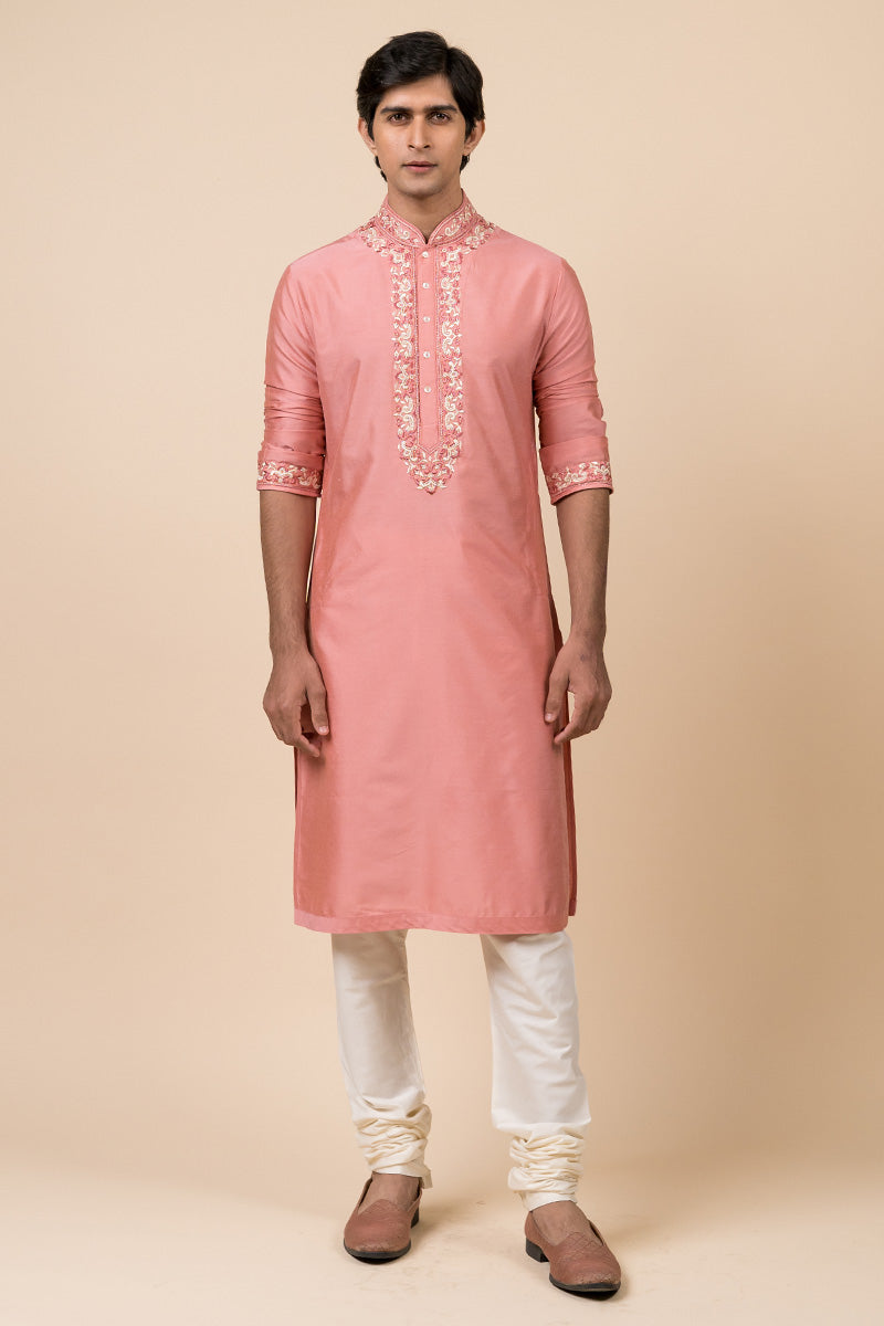 Pink Kurta Set With Aari Work Detailing