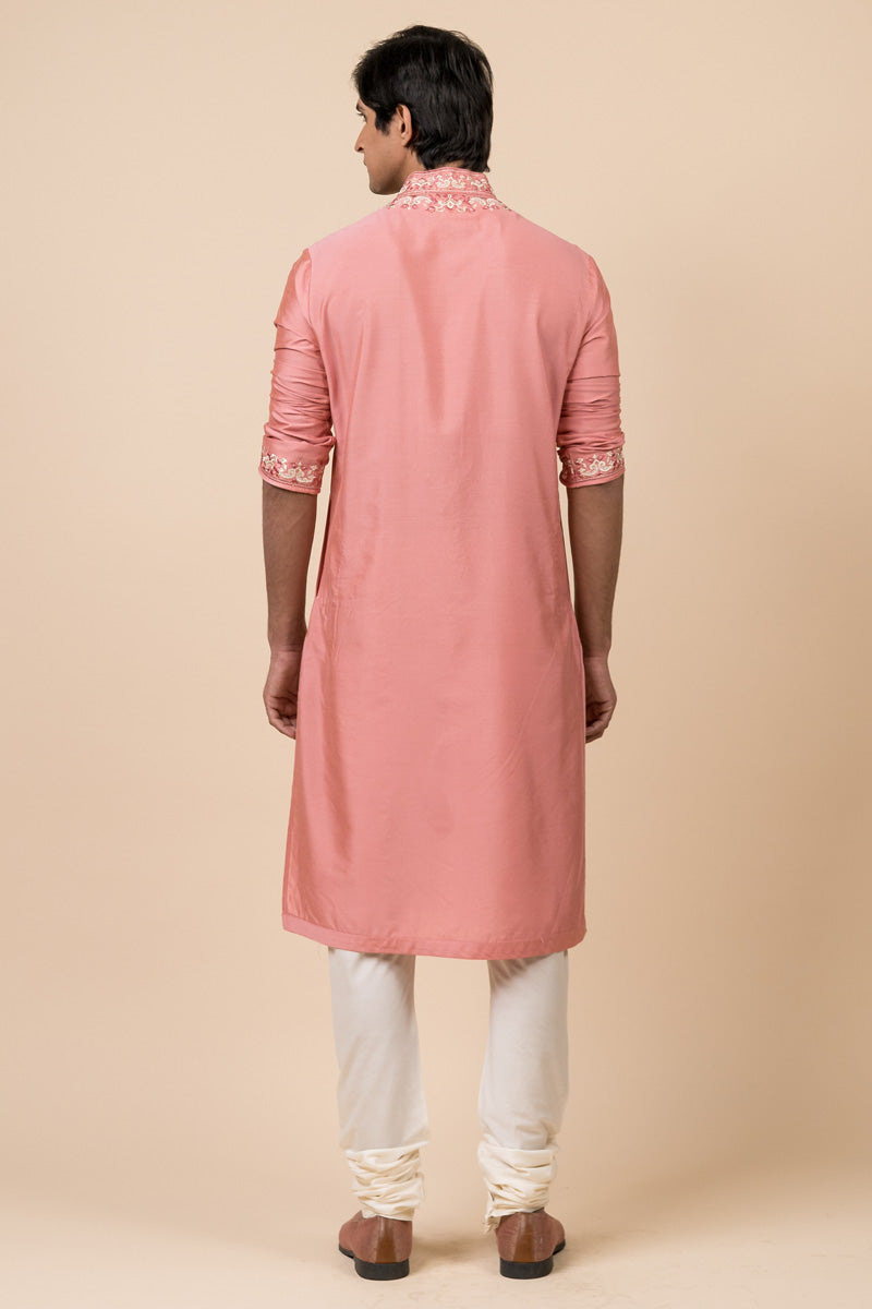 Pink Kurta Set With Aari Work Detailing