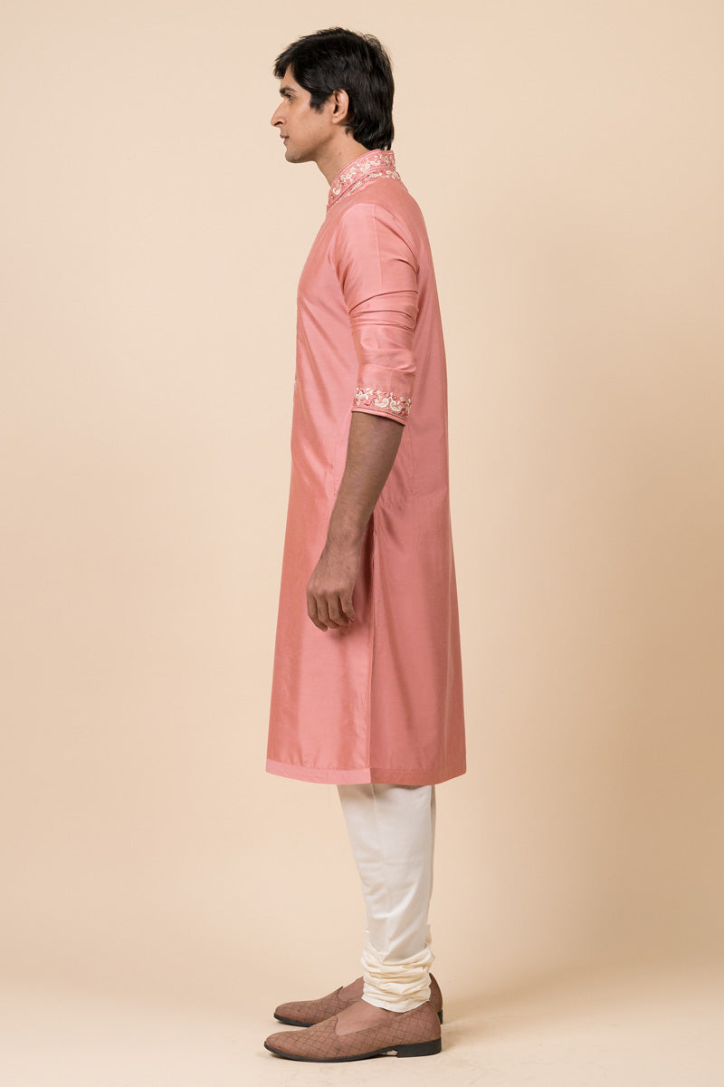 Pink Kurta Set With Aari Work Detailing