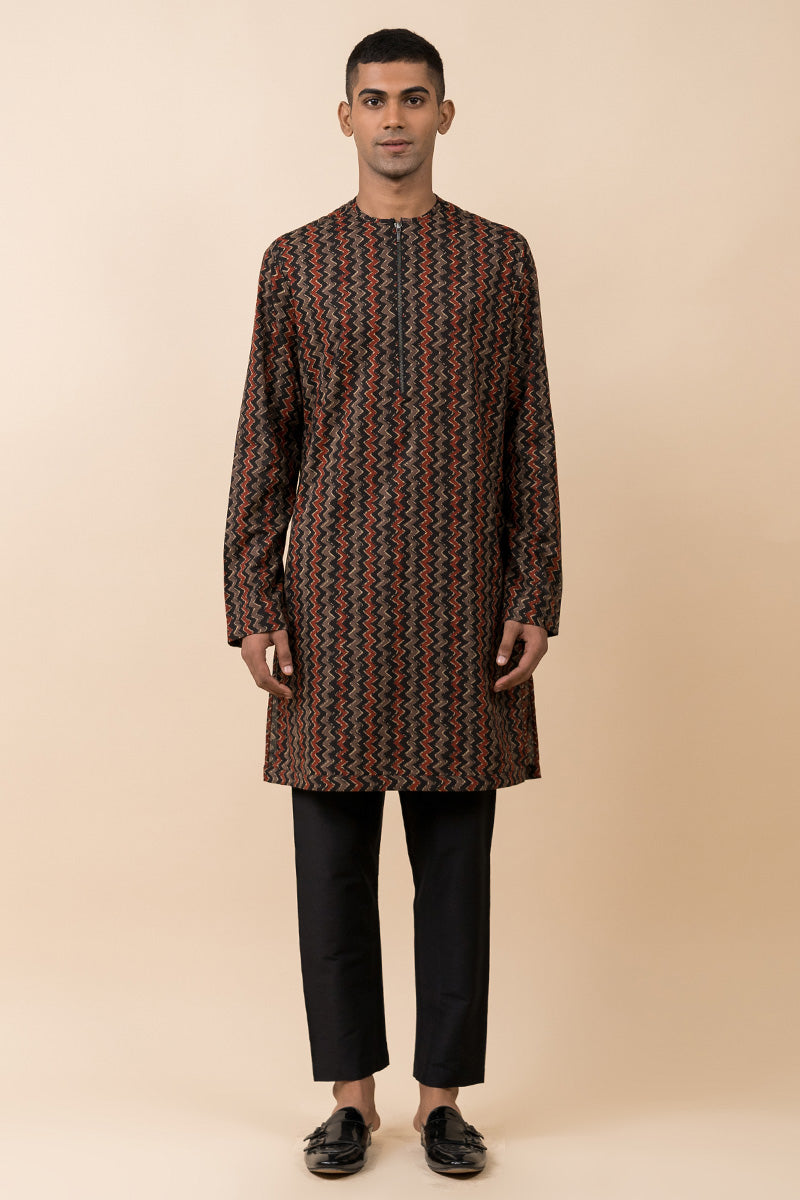 Multi-colored Printed Kurta Set With Zipper Detailing