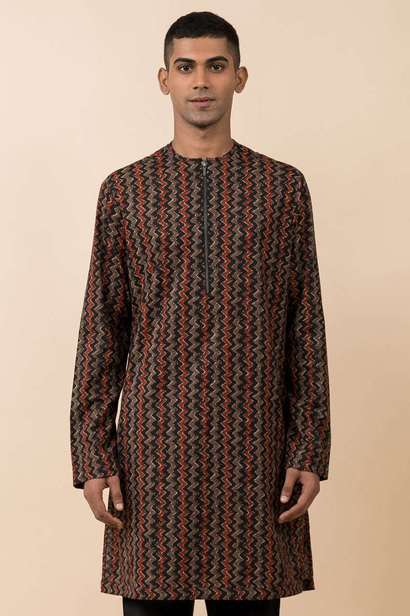 Multi-colored Printed Kurta Set With Zipper Detailing