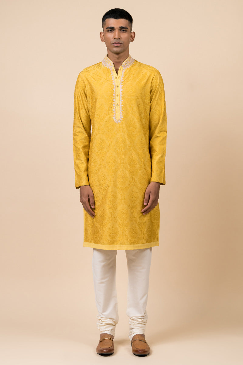 Yellow Ochre Thread Embroidered Kurta Set