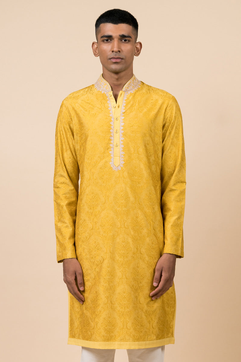 Yellow Ochre Thread Embroidered Kurta Set