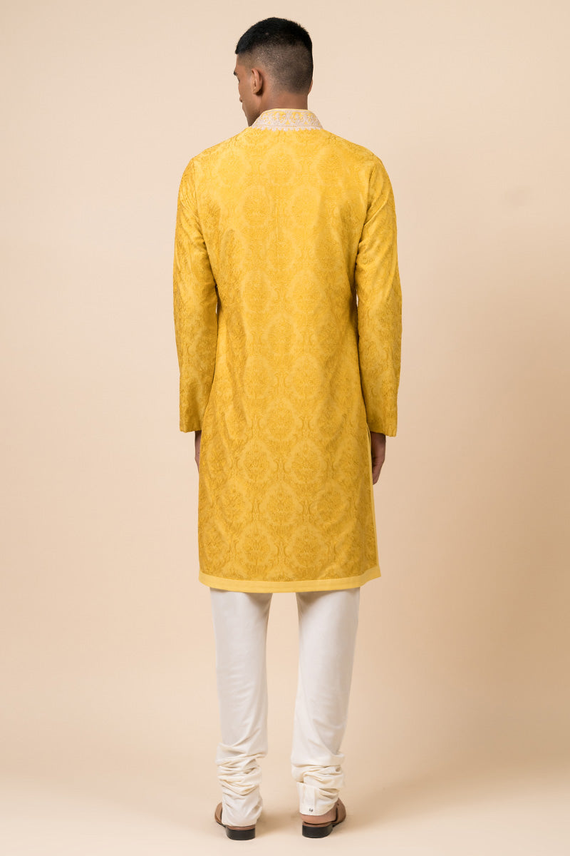 Yellow Ochre Thread Embroidered Kurta Set