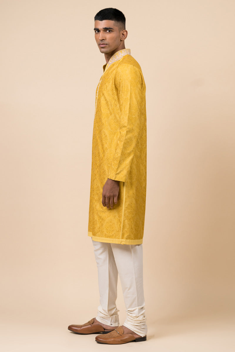 Yellow Ochre Thread Embroidered Kurta Set